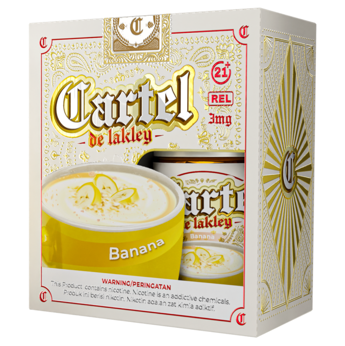 Cartel Banana – Liquid creamy premium dengan perpaduan pisang pulen manis dan susu oat yang lembut, terinspirasi dari minuman oat pisang ala Energen.