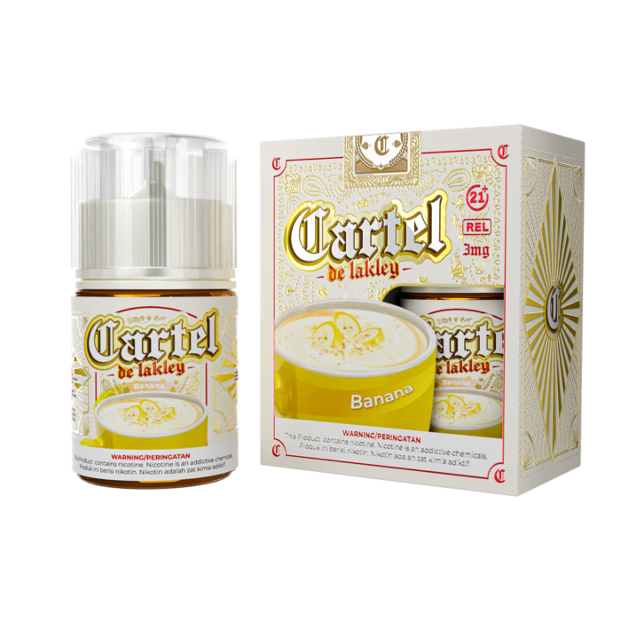 Cartel Banana – Liquid creamy premium dengan perpaduan pisang pulen manis dan susu oat yang lembut, terinspirasi dari minuman oat pisang ala Energen.
